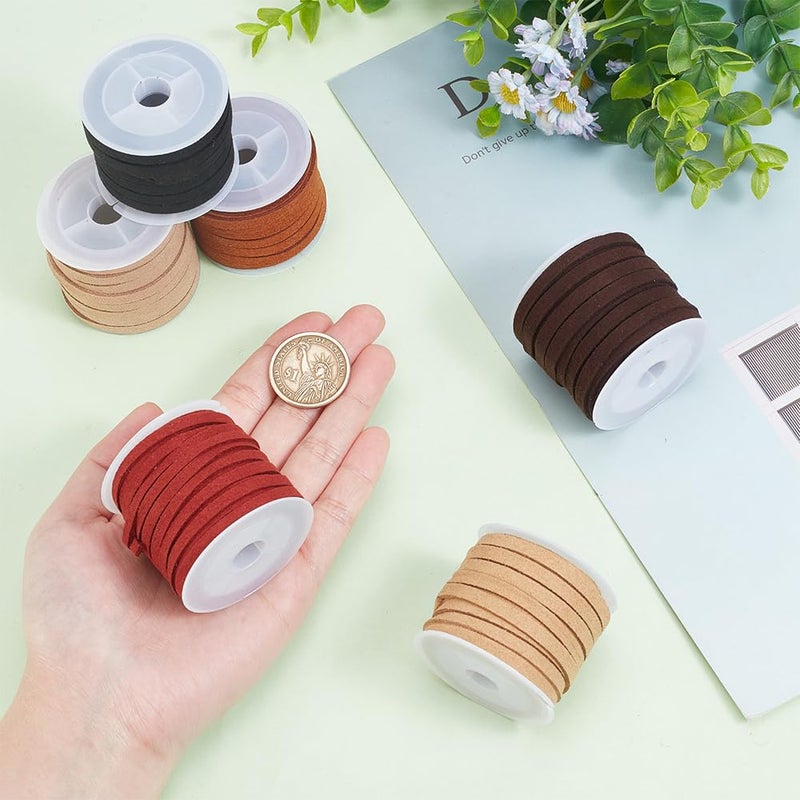 PH PandaHall 33 Yards 6 Rolls Yards Faux Suede Cord 4mm Suede String 6 Colors Micro Fiber Lace Thin Leather Cord Faux Leather String for Jewelry Tassel Bracelet Necklace Making Weaving - Image 3